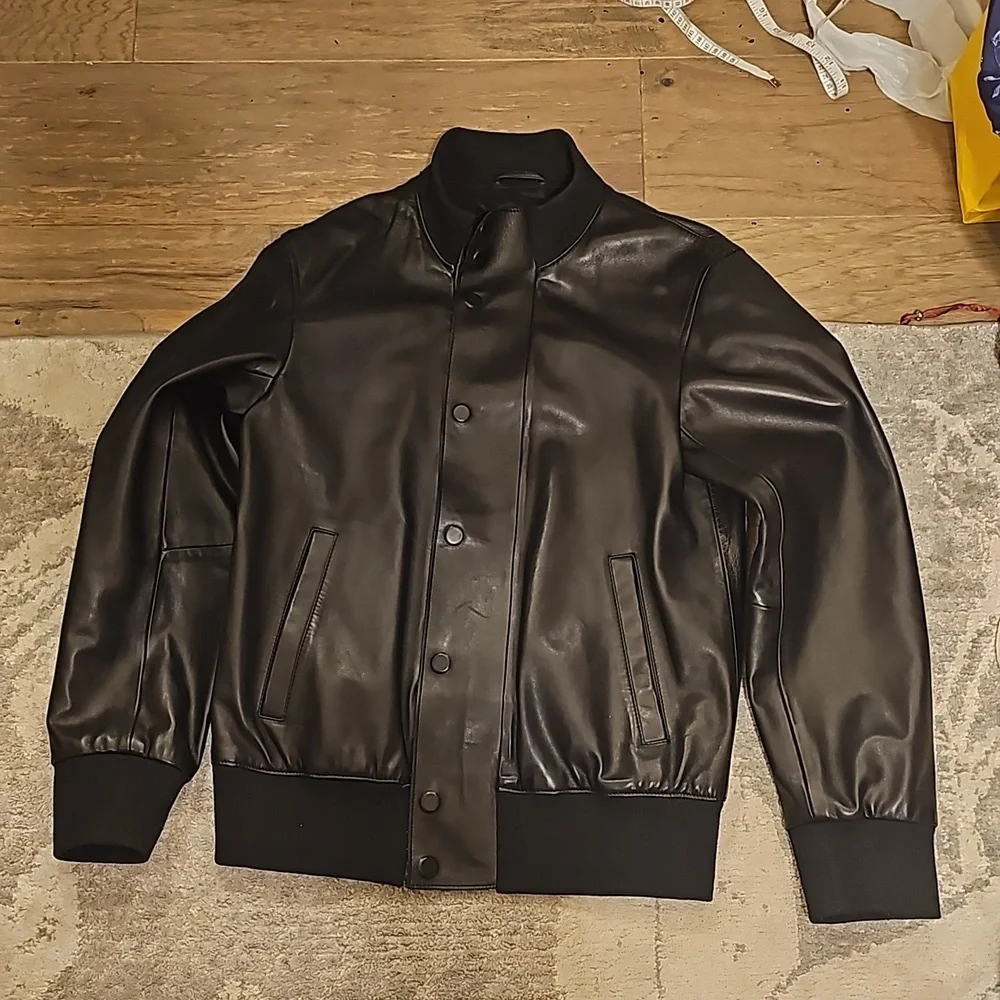 EMPORIO Armani black butter soft leather bomber jacket  M - Picture 2 of 16